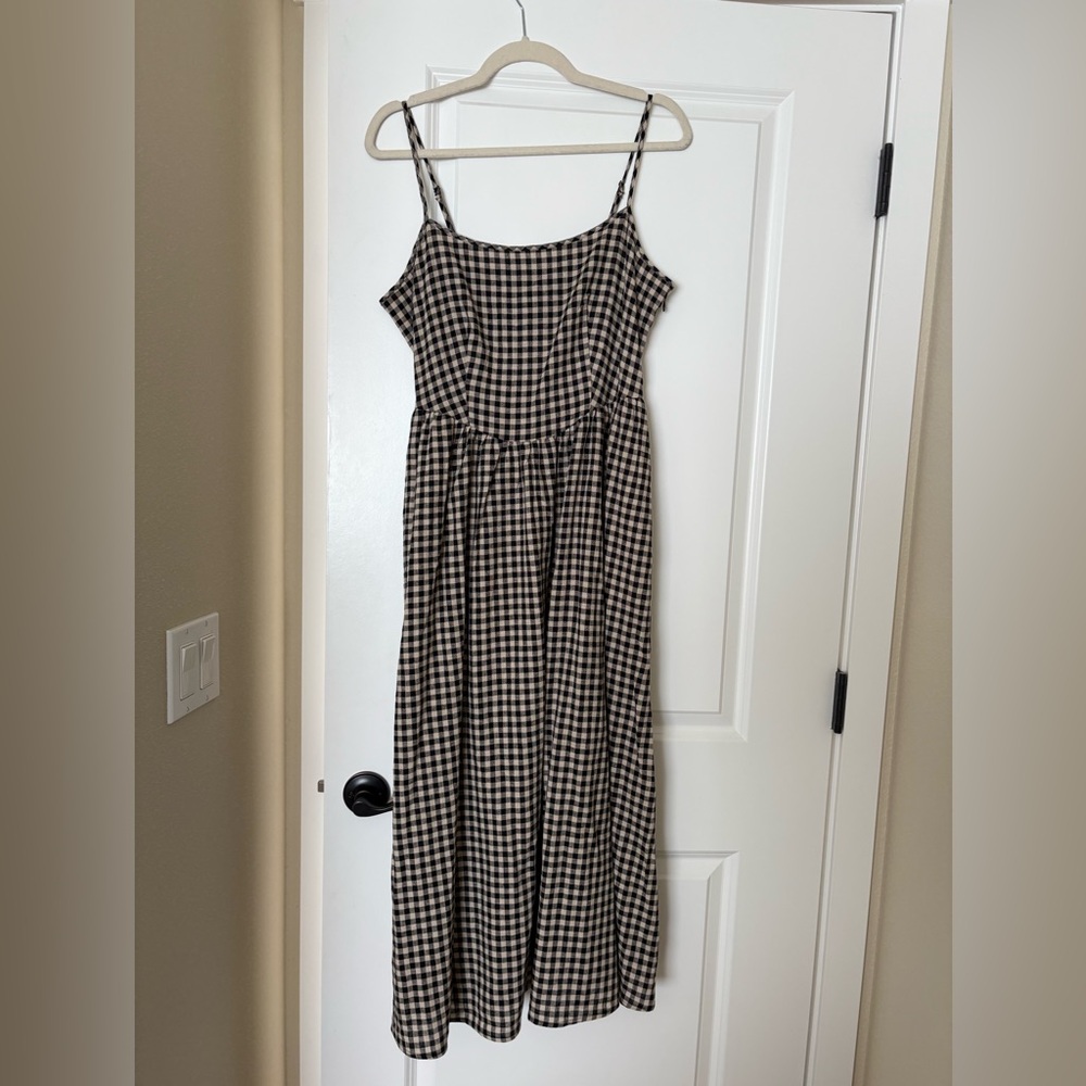Black and Tan Gingham Spaghetti Strap Midi Dress - Picture 1 of 3
